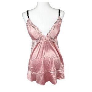 Auden Sleep Gown Women Medium Pink Black Floral Lace Sleeveless Tank Nightie NWT